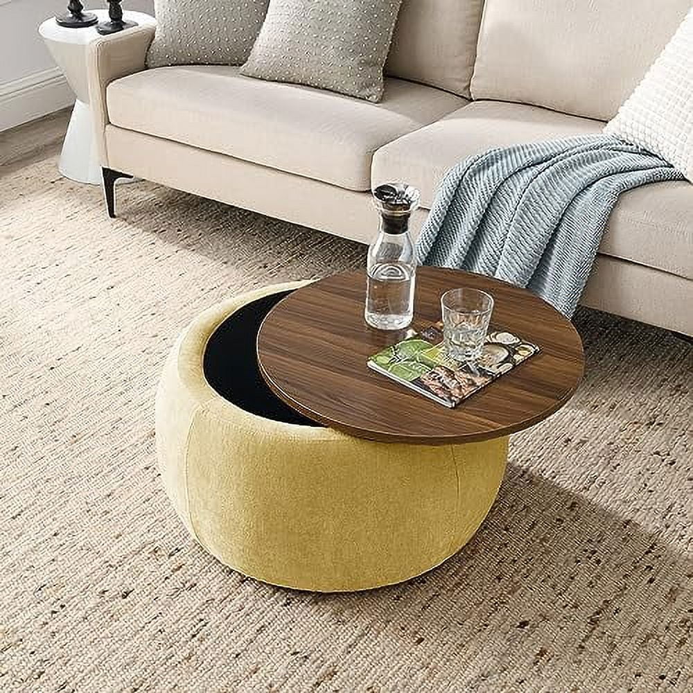 Light Gray Round Ottoman with Wooden Lid C580790
