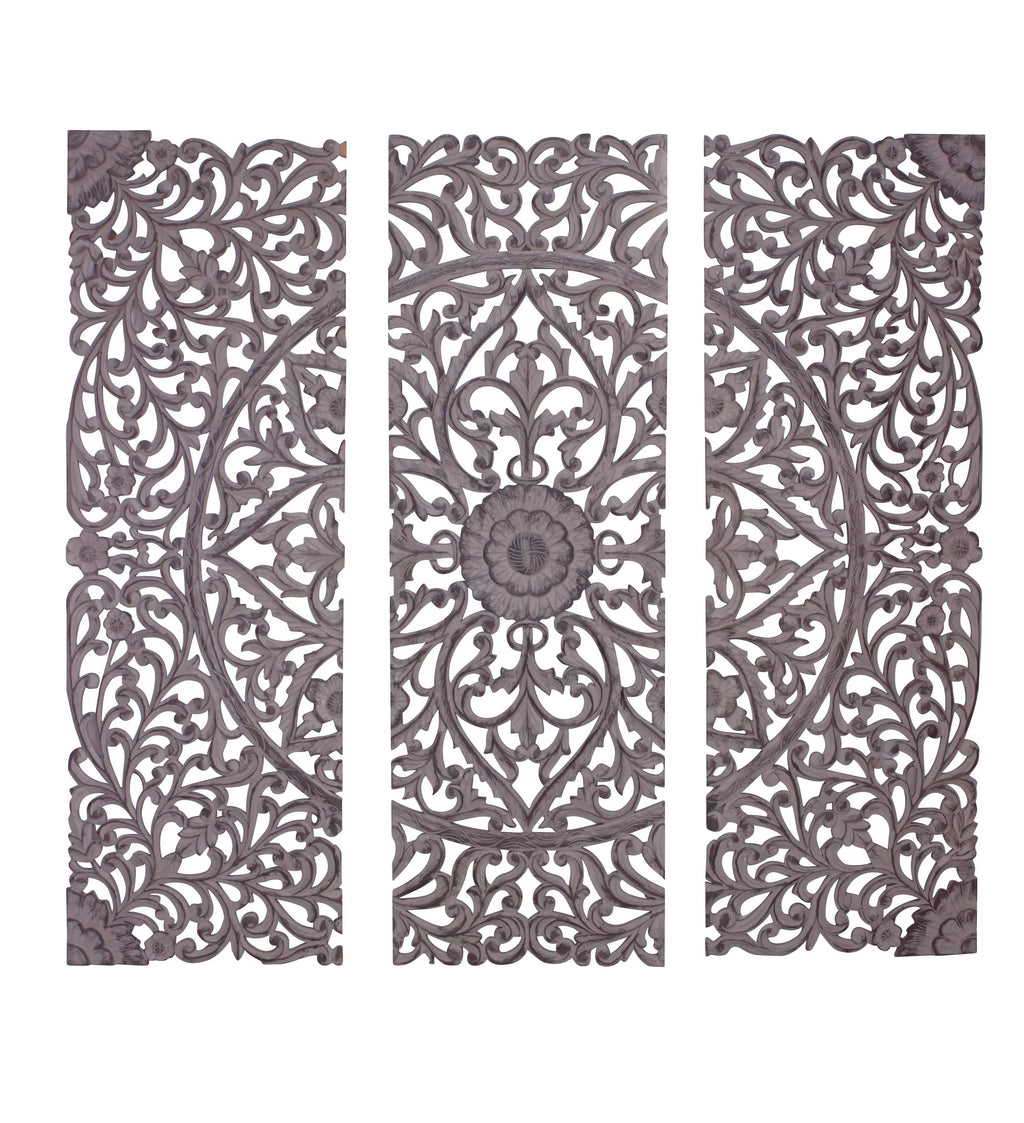 Handmade Gray Carved Floral Wall Décor, Set of 3 X41497