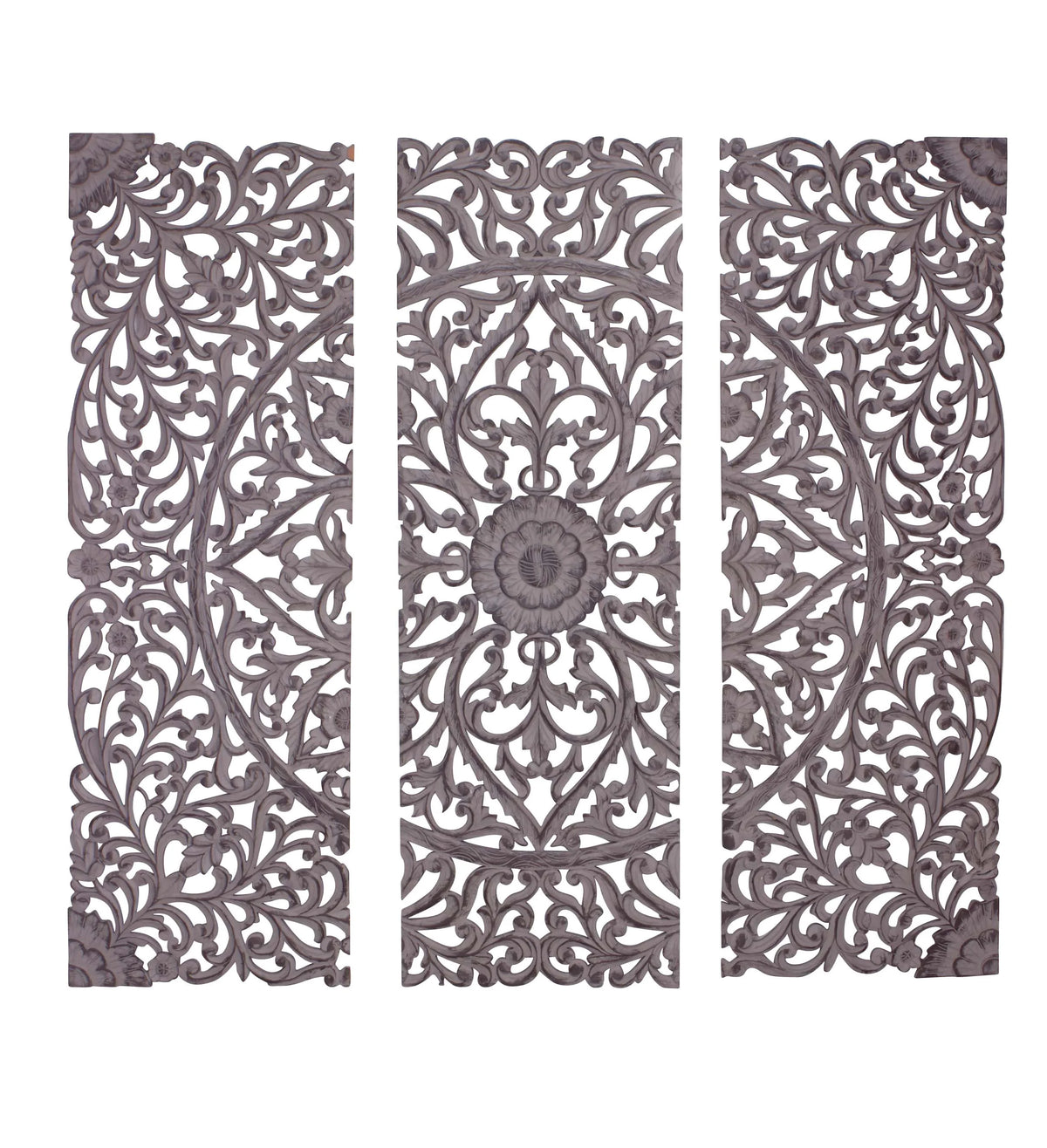 Handmade Gray Carved Floral Wall Décor, Set of 3 X41497