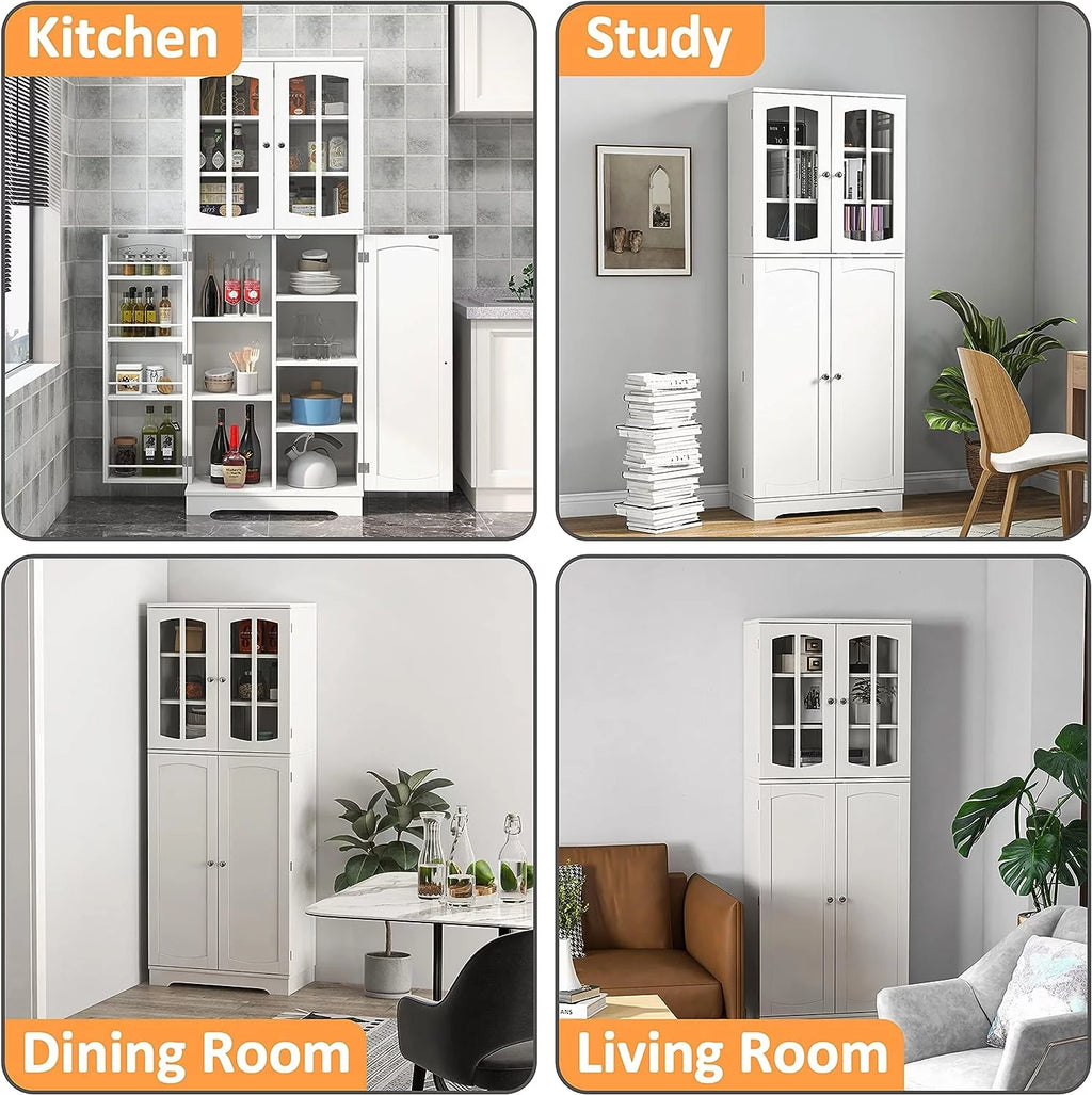 White Wood Kitchen Pantry Storage Cabinet with Doors and Shelves M26442