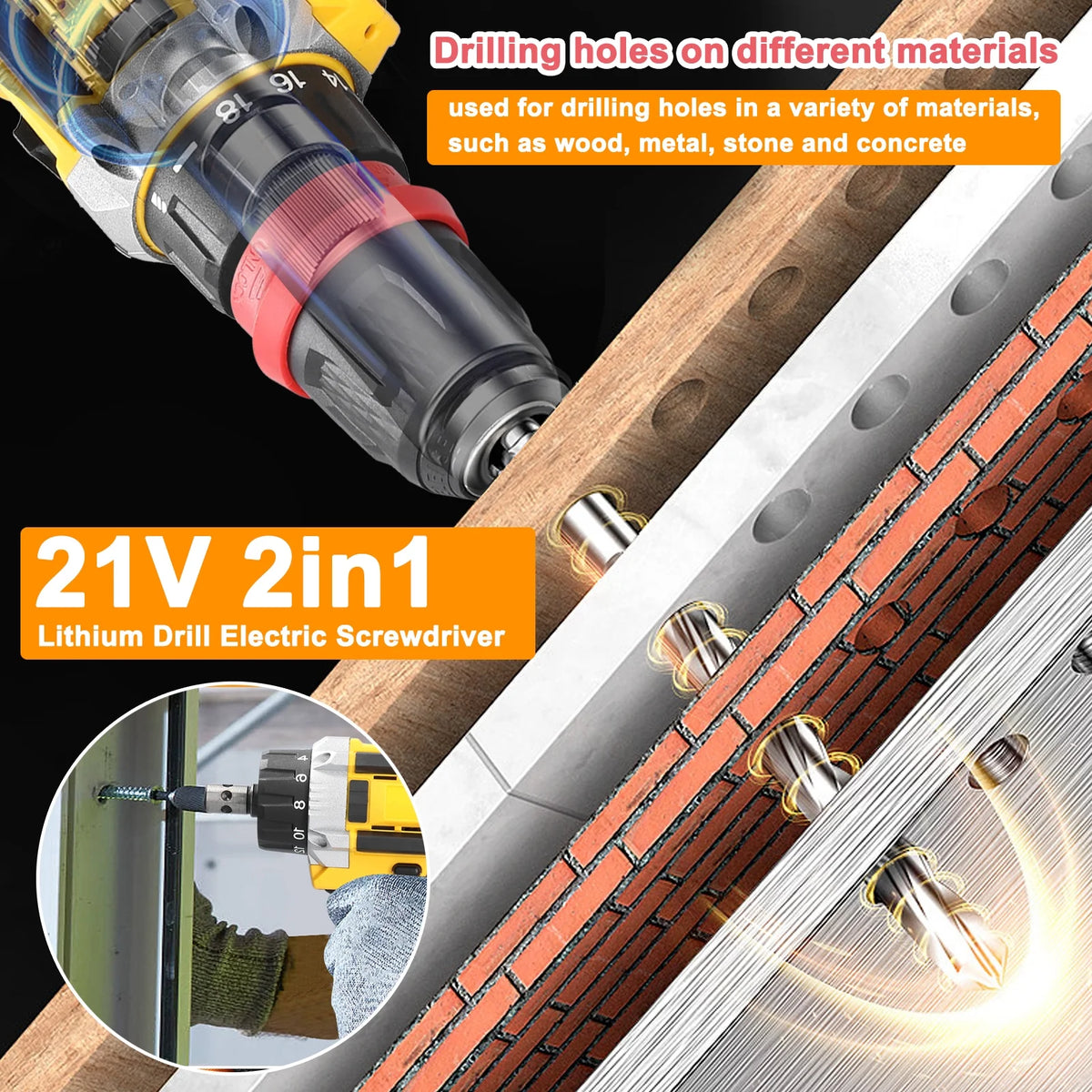 Electric Screwdriver 21V Brushed Motor Drill Set O293915