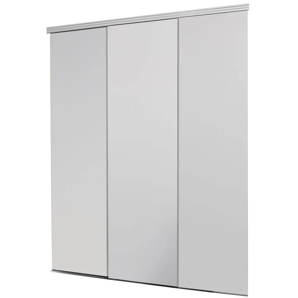 Smooth Flush Primed Solid Core MDF Interior Closet Sliding Door with Chrome Trim L13388