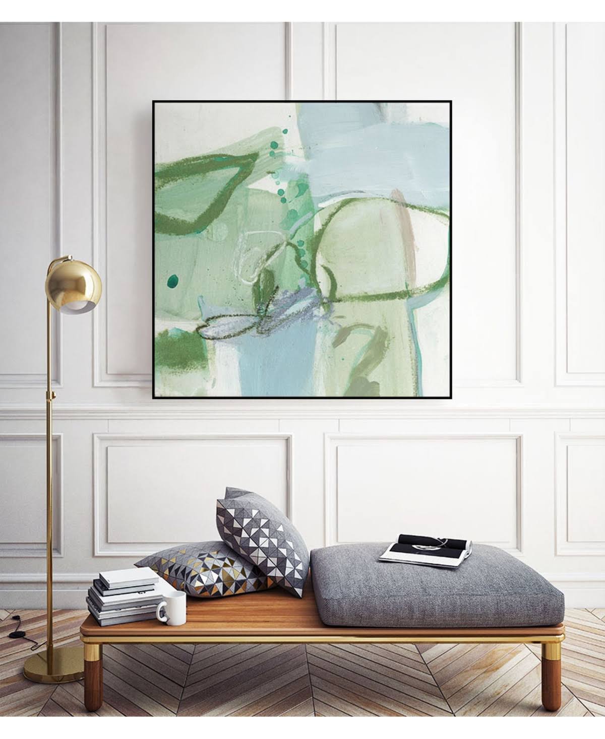 Olive Green Framed Canvas Art Block G28530