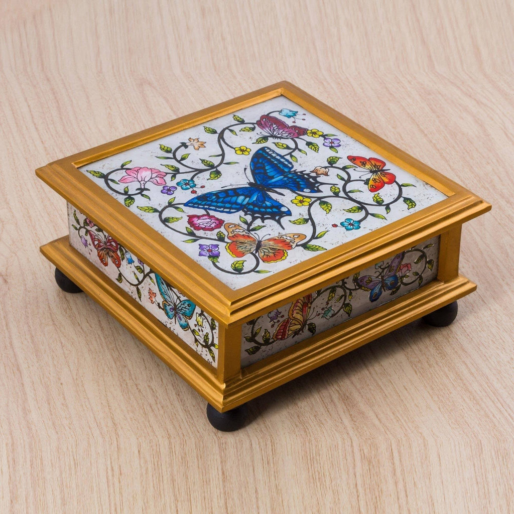 Ivory Reverse Painted Glass Decorative Box M405056