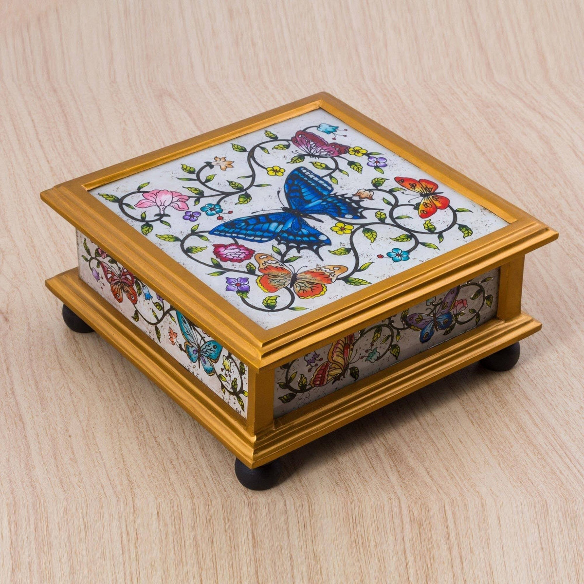 Ivory Reverse Painted Glass Decorative Box M405056