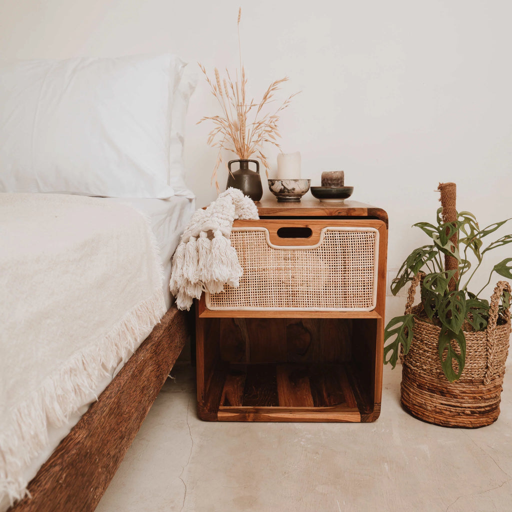 Solid Wood Vintage Teak Nightstand H832