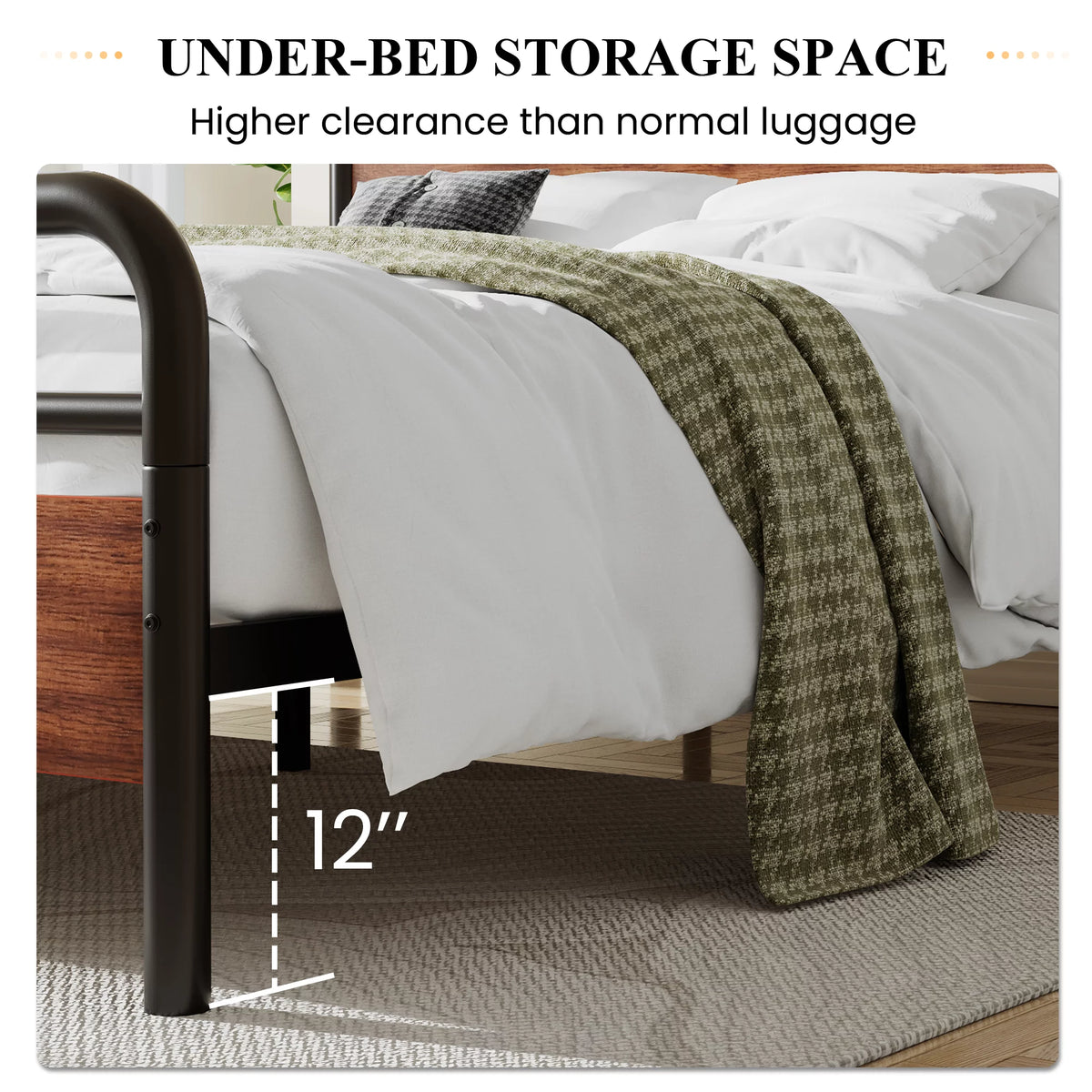 Light Brown King Size Metal Platform Bed Frame with Headboard I940