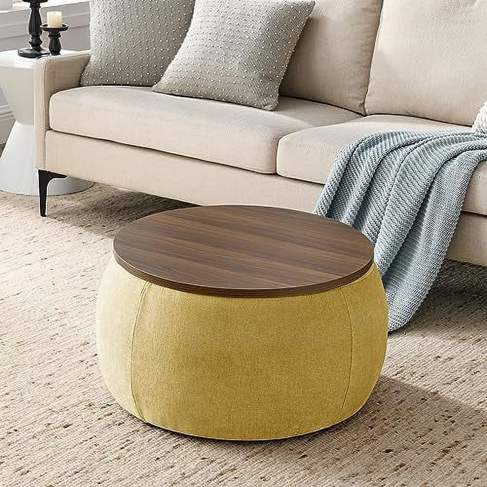 Light Gray Round Ottoman with Wooden Lid C580790