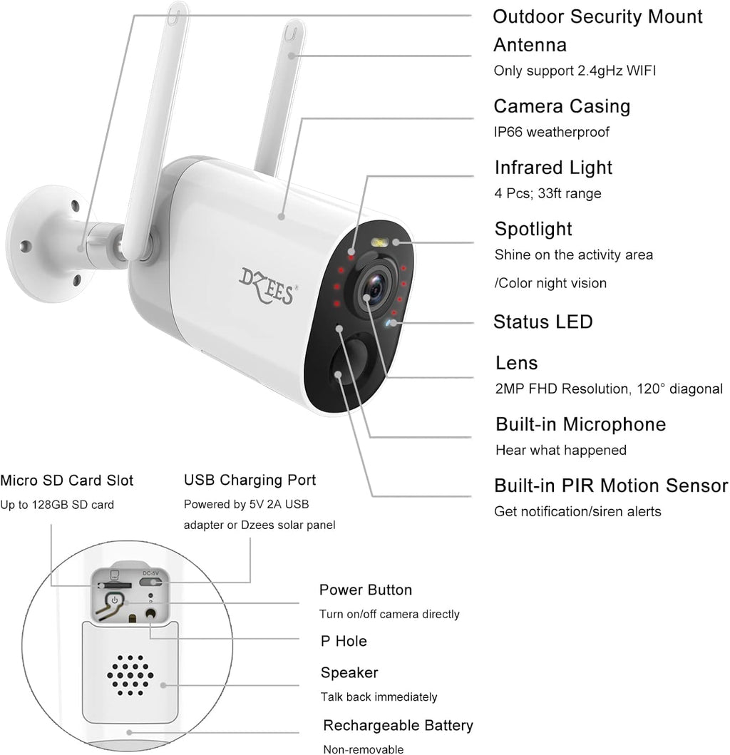 Wireless Outdoor Security Camera with Spotlight & Siren, 1080P Battery Powered, AI Motion Detection, 2-Way Audio, Color Night Vision, IP66 Weatherproof W9155