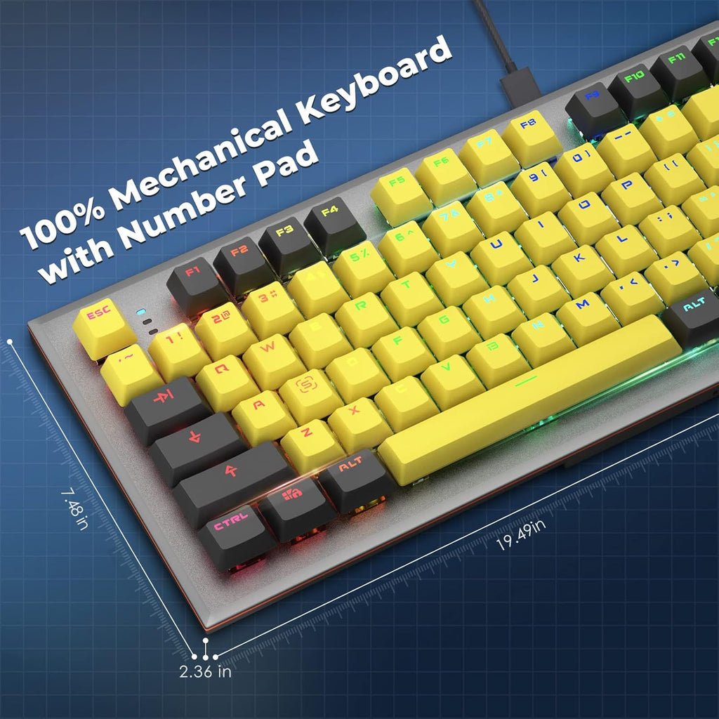 104 Keys Wired Mechanical Gaming Keyboard with Rainbow RGB Backlit Leather Wrist Rest Z869025
