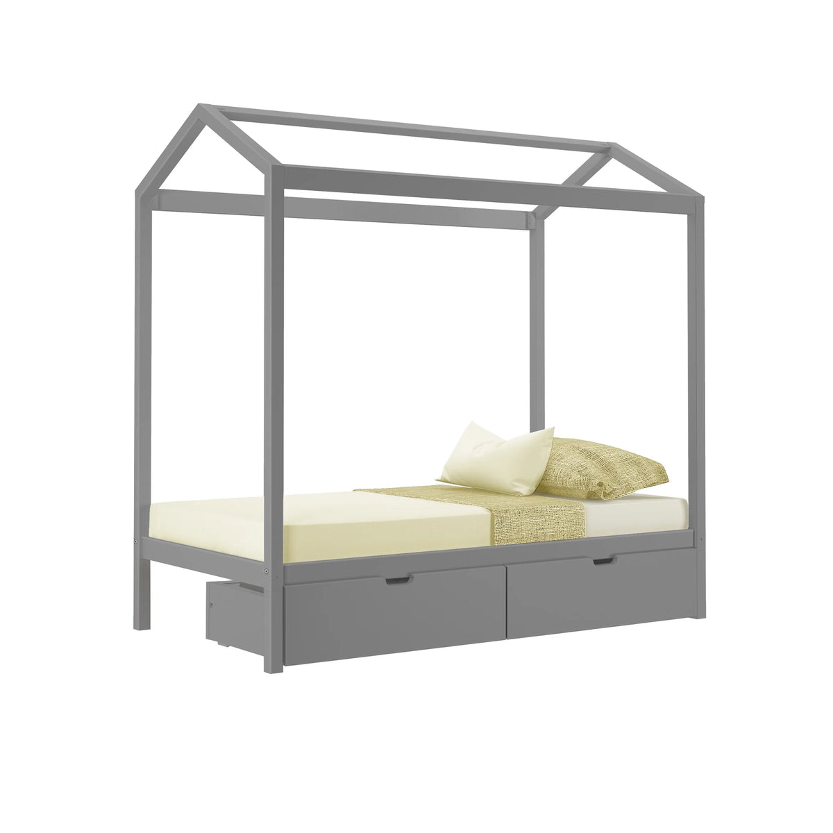 Twin Size Grey Wooden House Bed Frame with Storage Drawers U698