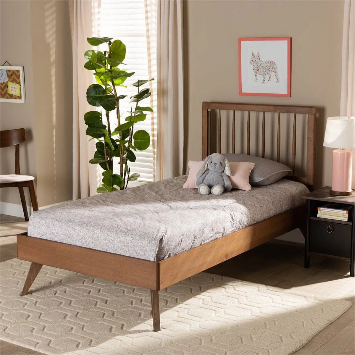 Ash Walnut Finished Wood Twin Size Platform Bed S43761