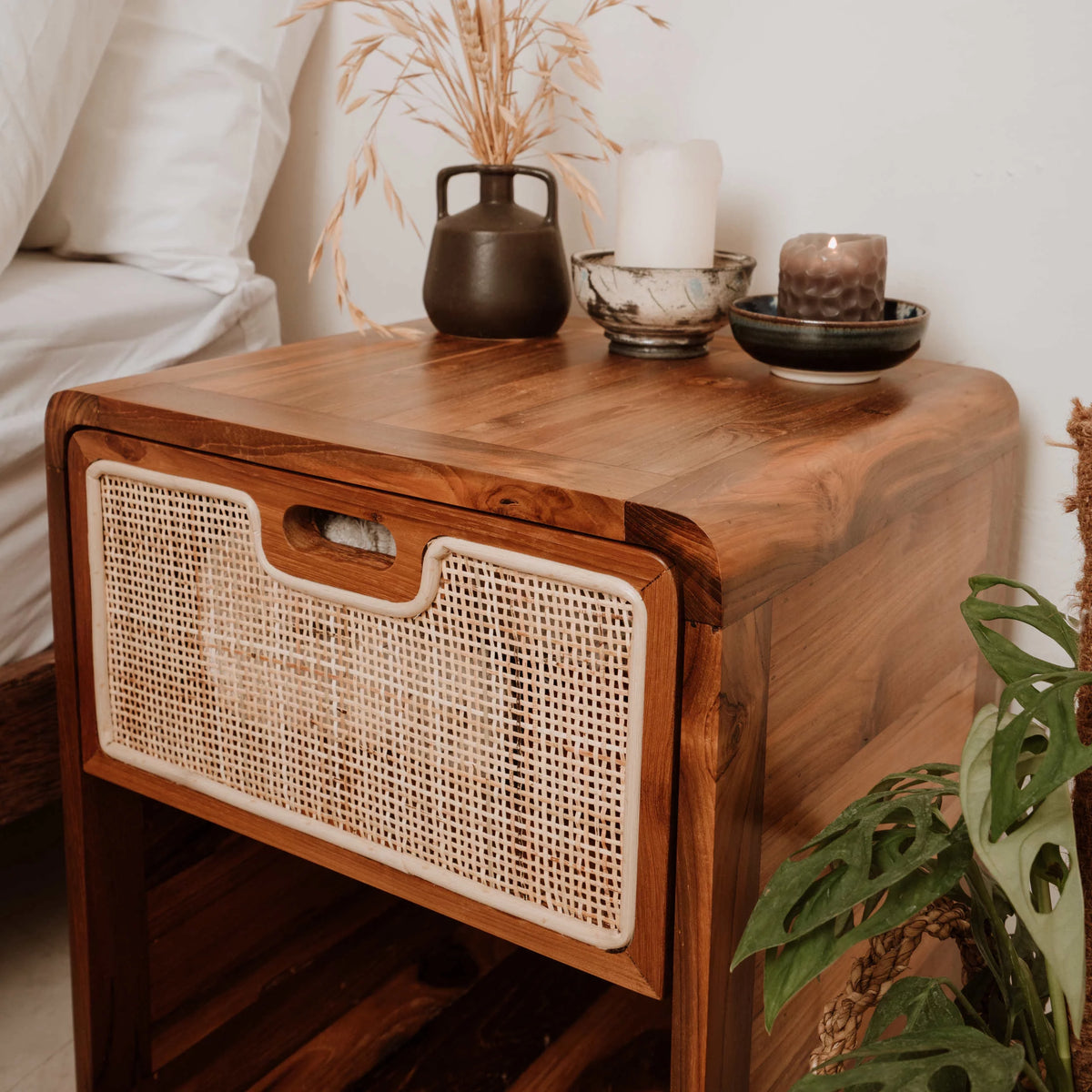 Solid Wood Vintage Teak Nightstand H832