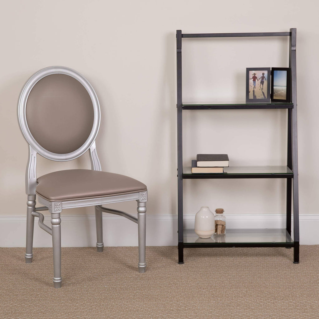 2 Pk. King Louis Chair with Taupe Vinyl Back and Seat and Silver Frame Q277129