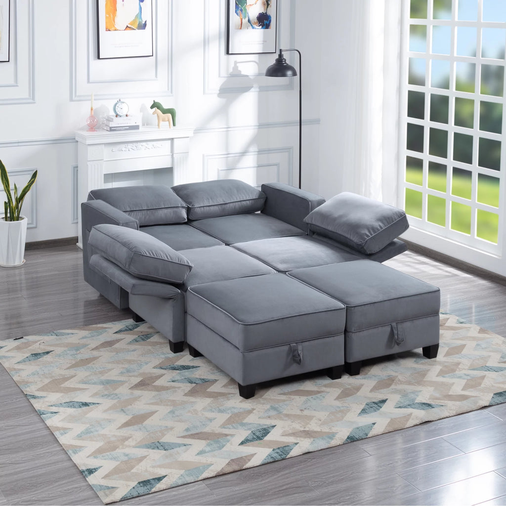 Dark gray Velvet Square Arm Sectional Sofa H24172