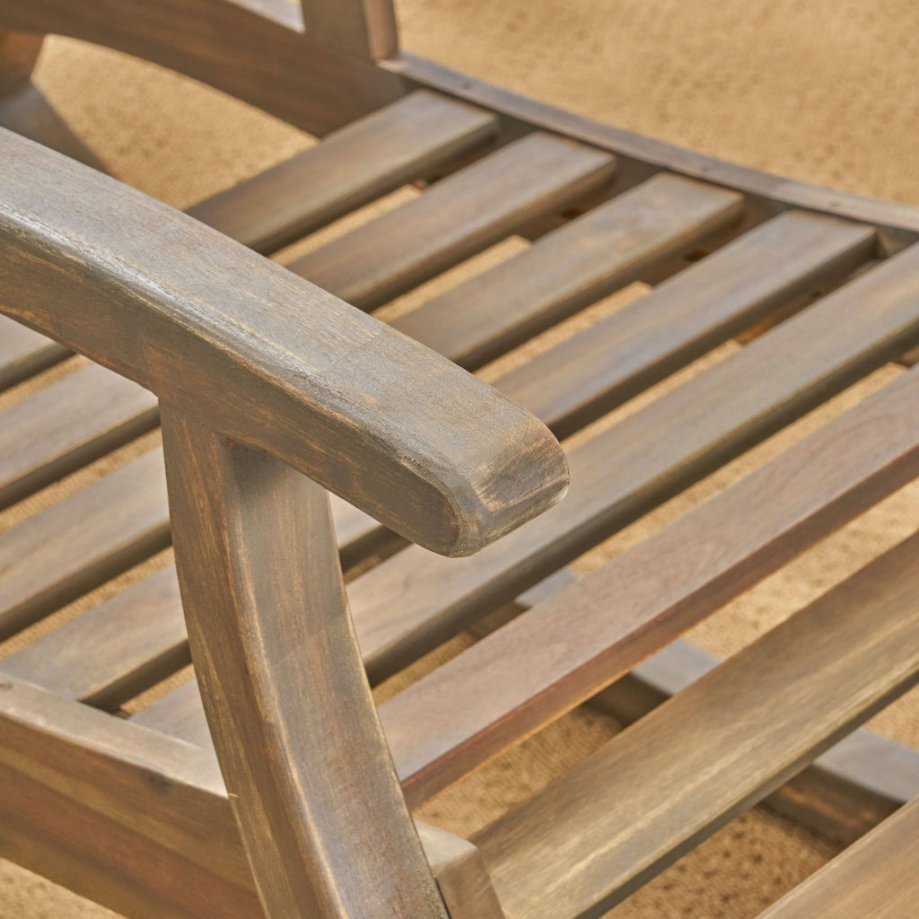 Rustic Acacia Wood Recliner Rocking Chair with Side Table D2410