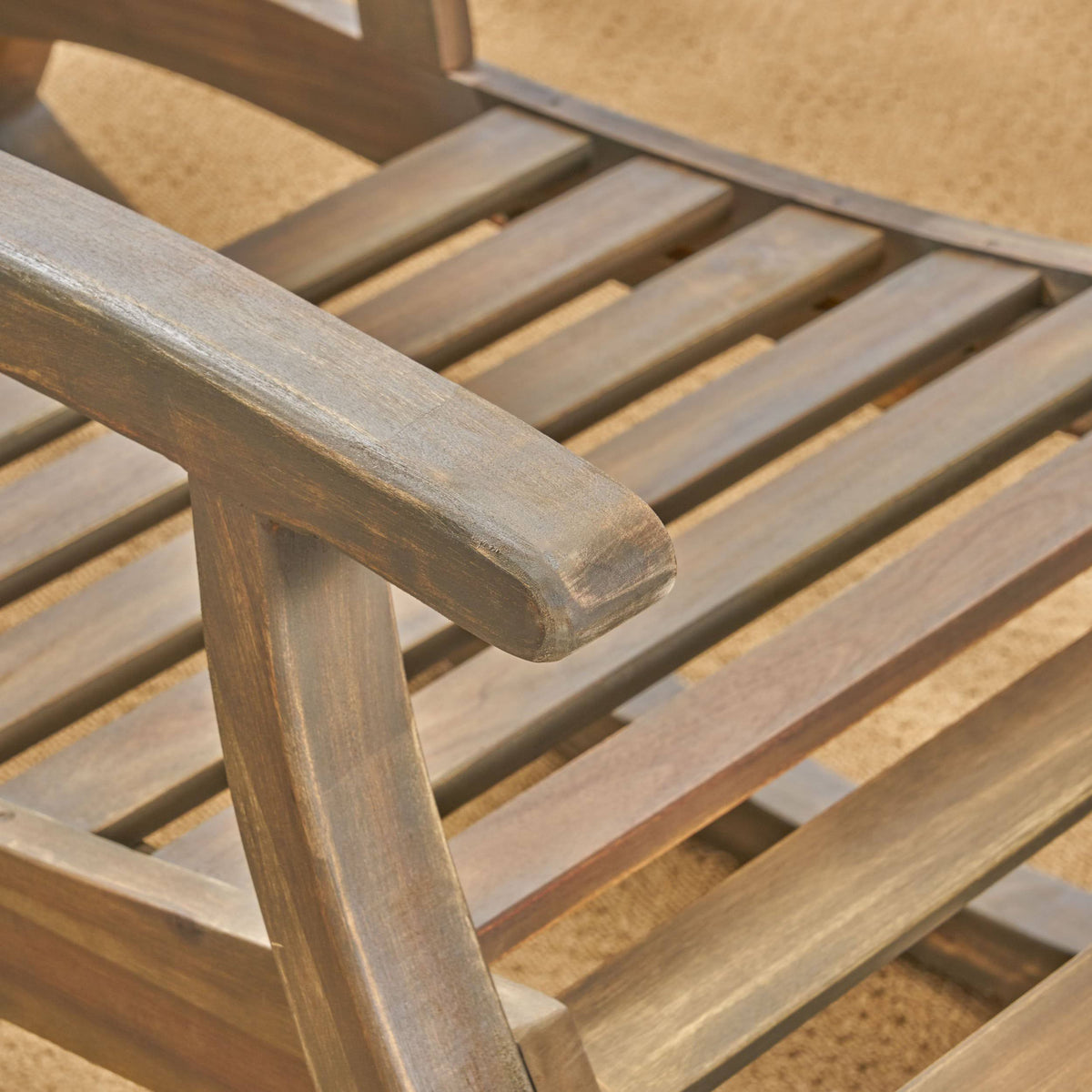 Rustic Acacia Wood Recliner Rocking Chair with Side Table D2410