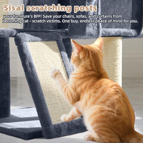Grey Cat Tree with Condo and Hammocks G6028