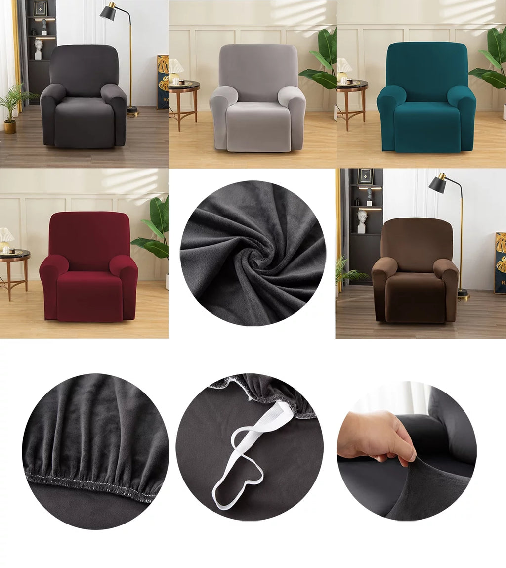 Velvet Oversized Stretch Recliner Sofa Cover 4 Pieces 1 Seat Q131