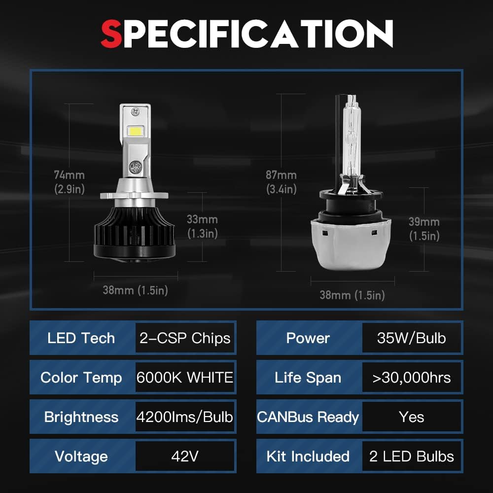 LED Headlight Conversion Kit 70W 8400Lms 6000K White (2 Pack) D6231
