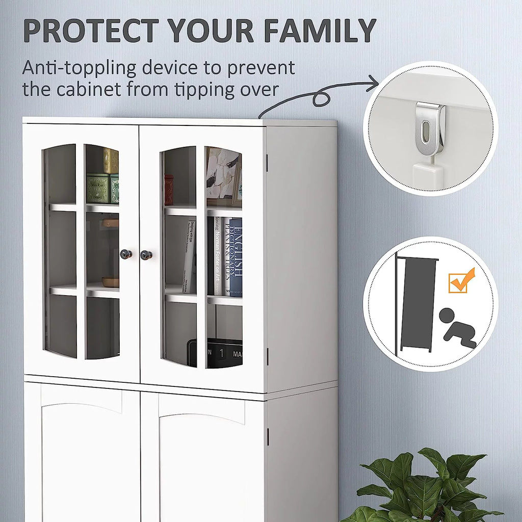 White Wood Kitchen Pantry Storage Cabinet with Doors and Shelves M26442