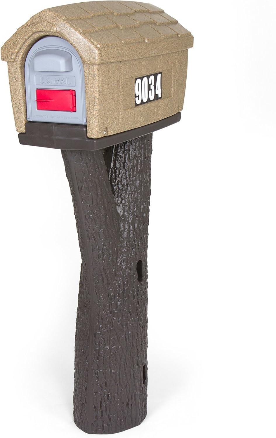 Sandstone Plastic Cabin Mailbox with Post Mount Combo Kit A837037