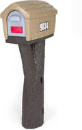 Sandstone Plastic Cabin Mailbox with Post Mount Combo Kit A837037
