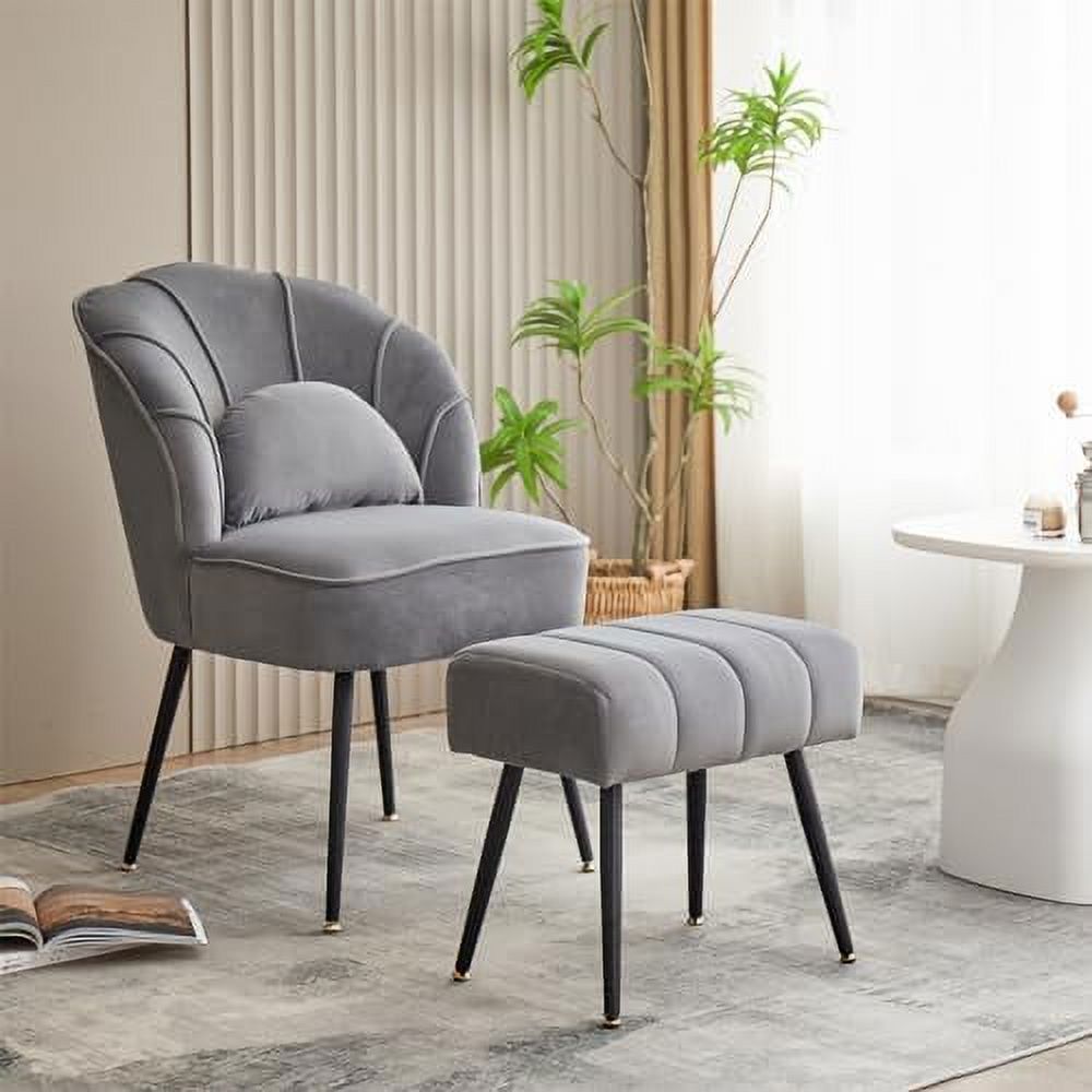 Grey Velvet Wingback Accent Chair with Ottoman C811