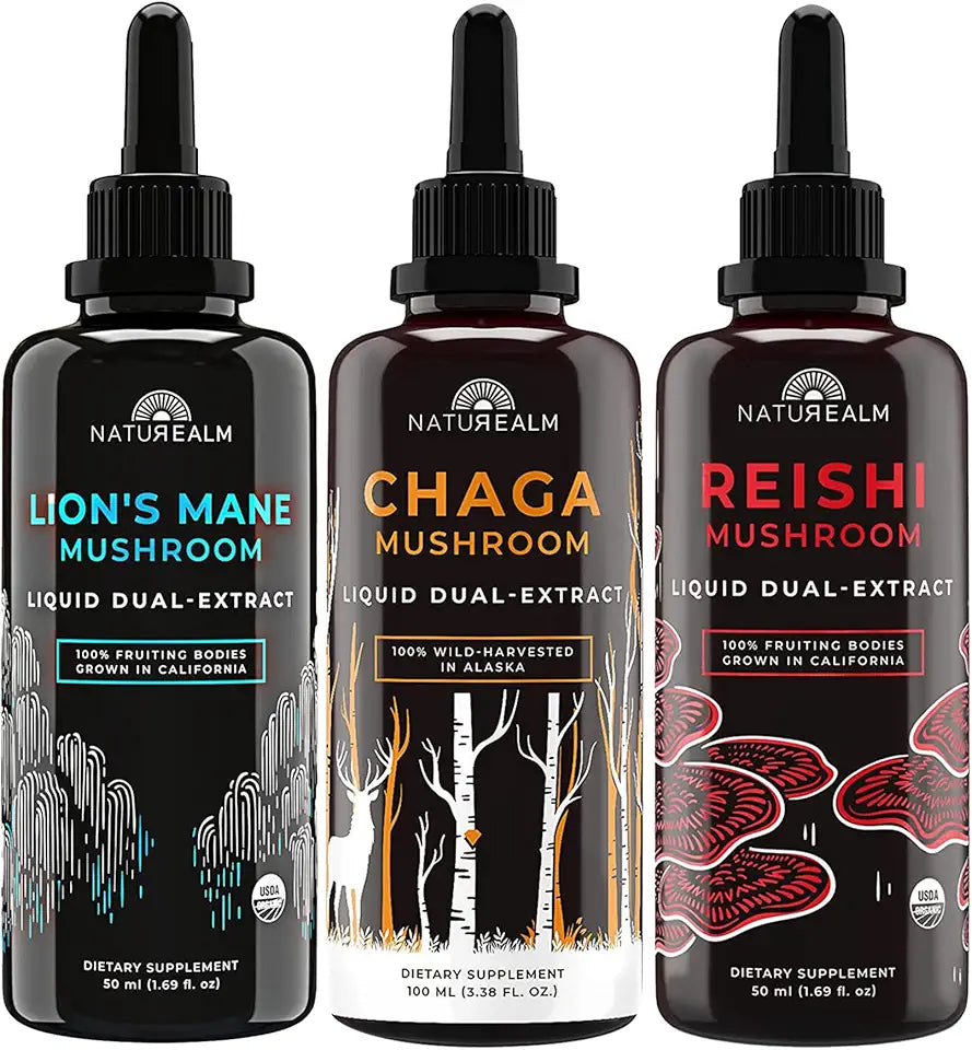 Lion's Mane, Reishi, & Chaga Mushroom Extract Organic Liquid Drops 50 mL (3 Pack) C87004