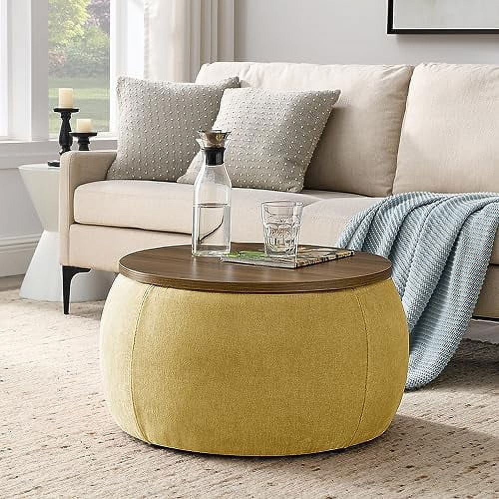 Light Gray Round Ottoman with Wooden Lid C580790