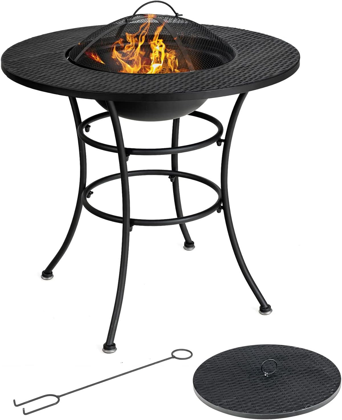 32 Inch Metal Wood Burning Fire Pit with Cover and Grill Grate L4658