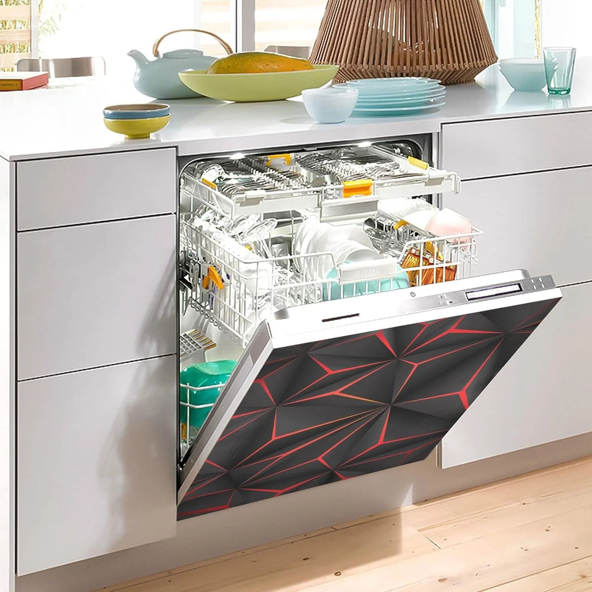 Black 3D Geometric Dishwasher Magnet Sticker X1471