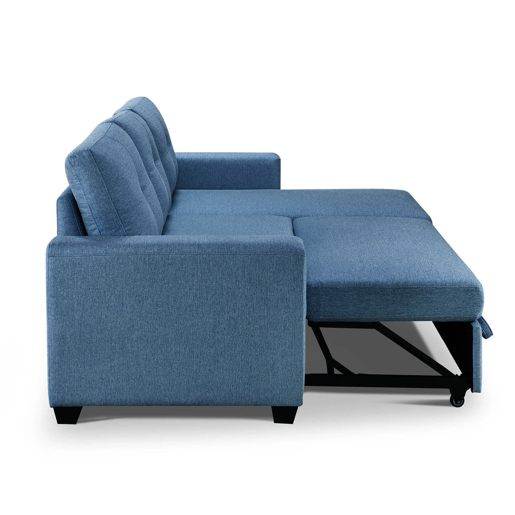 Blue L-Shape Pull-Out Sleeper Sectional Sofa R630