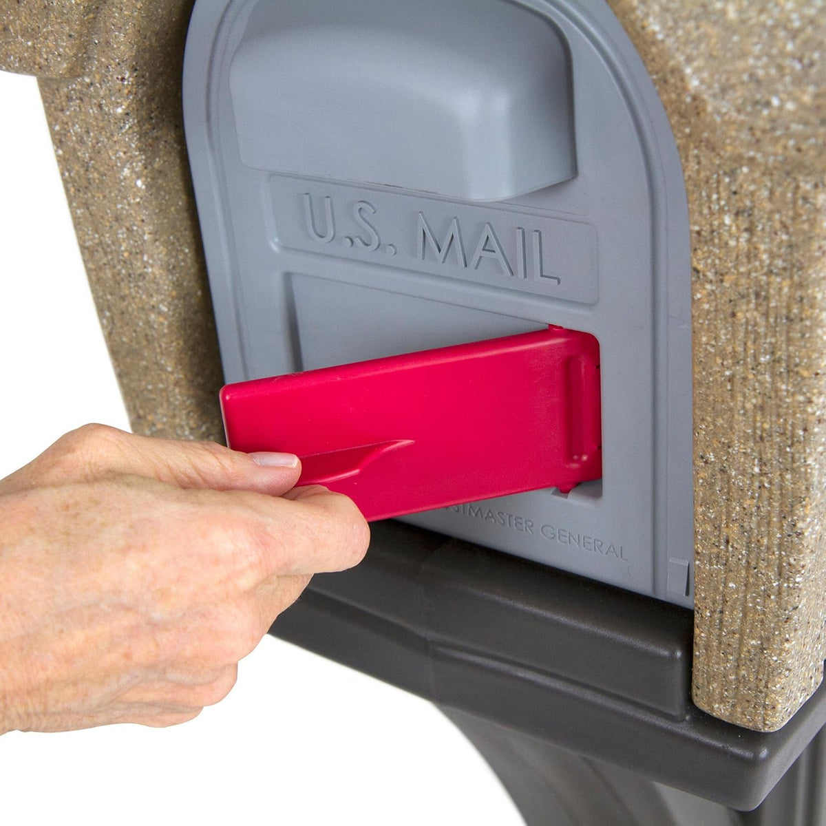 Sandstone Plastic Cabin Mailbox with Post Mount Combo Kit A837037