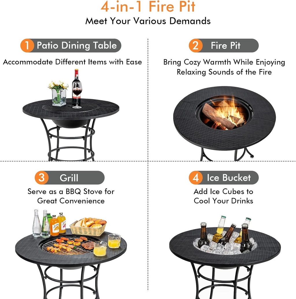 32 Inch Metal Wood Burning Fire Pit with Cover and Grill Grate L4658
