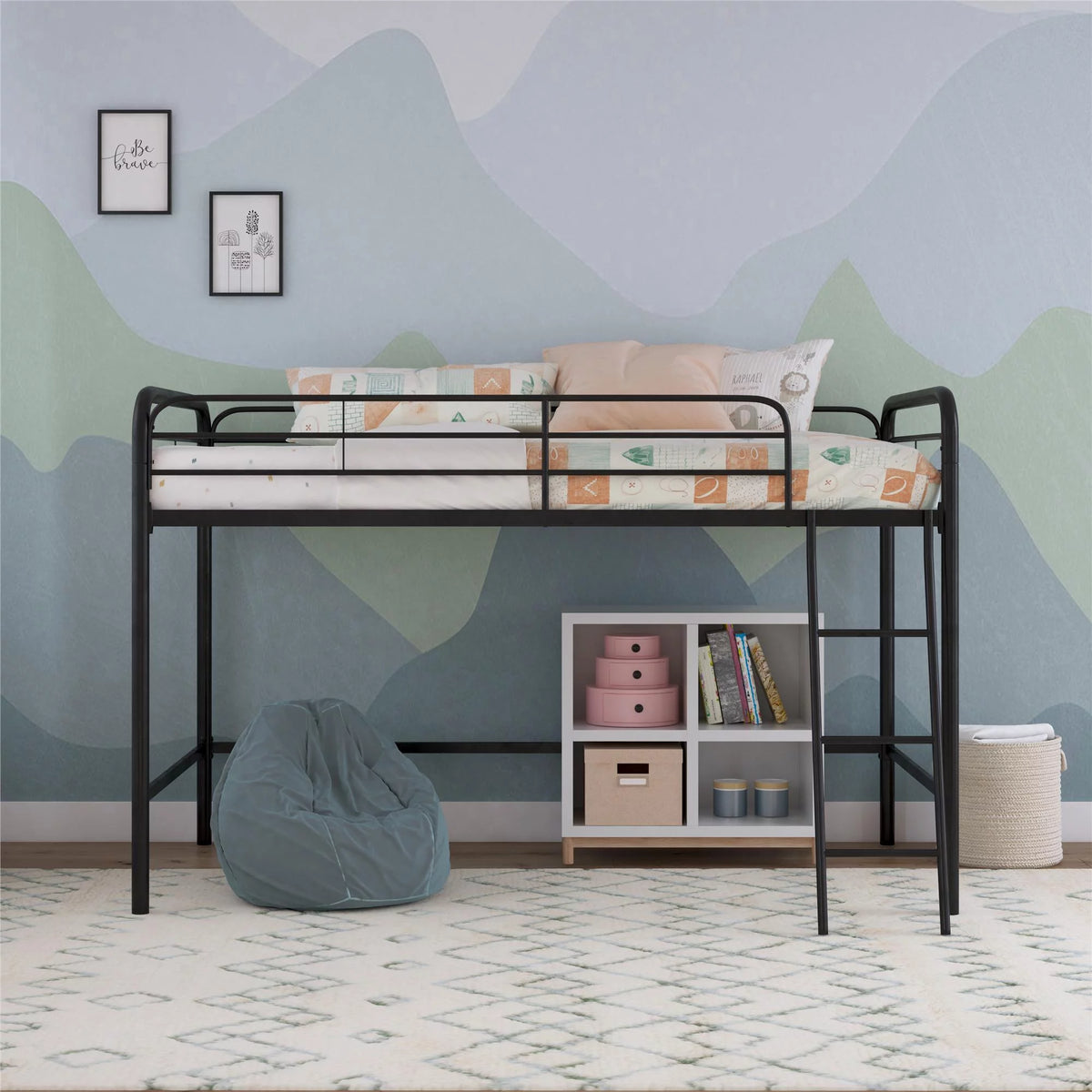 Black Twin Metal Kids Loft Bed Z6670