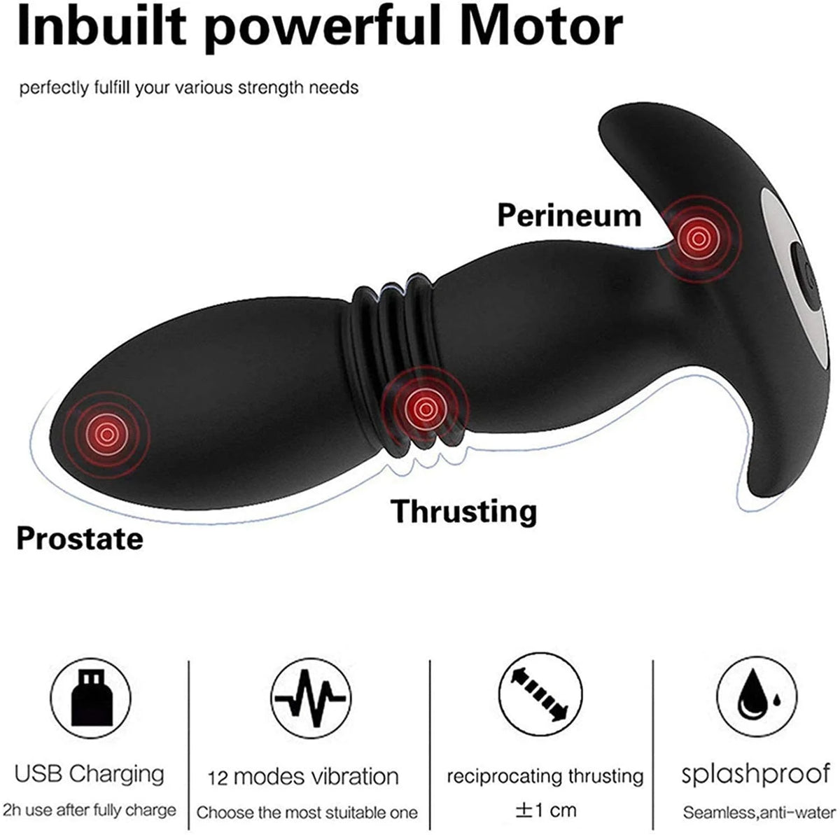2in 1 Prostate Massager 7 Thrusting Modes Waterproof Y954265