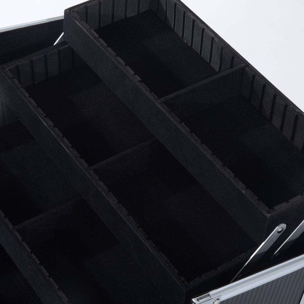 4 Tier Lockable Cosmetic Train Case with Extendable Trays Black B14608