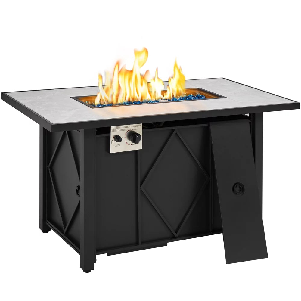 43in Propane Fire Pit Table with Ceramic Tabletop & Steel Base, Black E1001