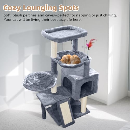 Grey Cat Tree with Condo and Hammocks G6028