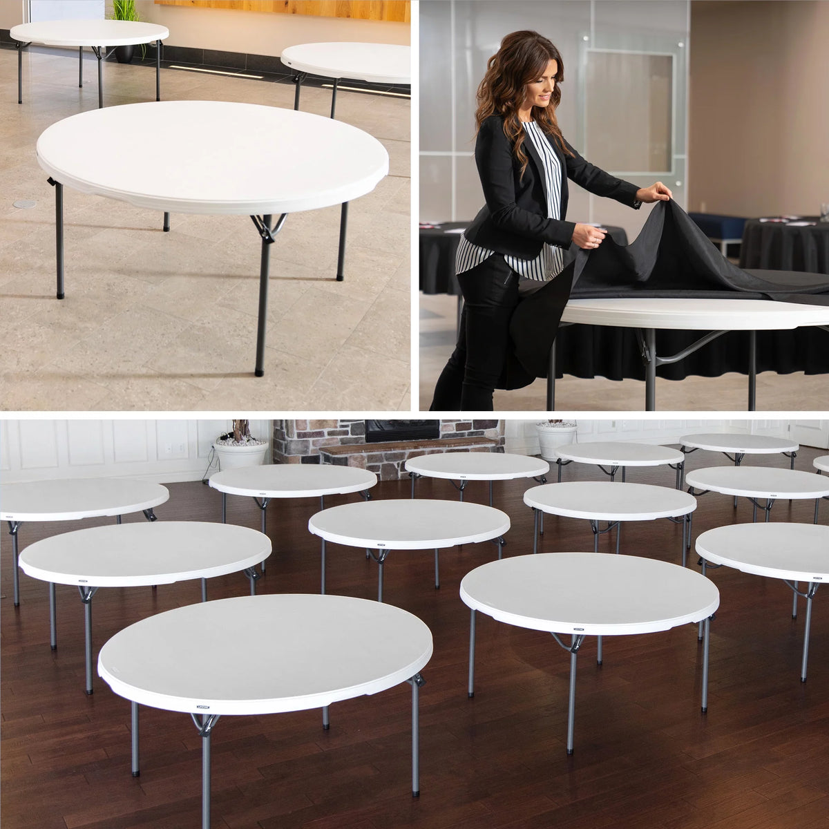 60 inch Round Folding Table White Granite Z8231