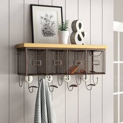 Metal 9-Hook Wall Mounted Coat Rack with Storage N4570