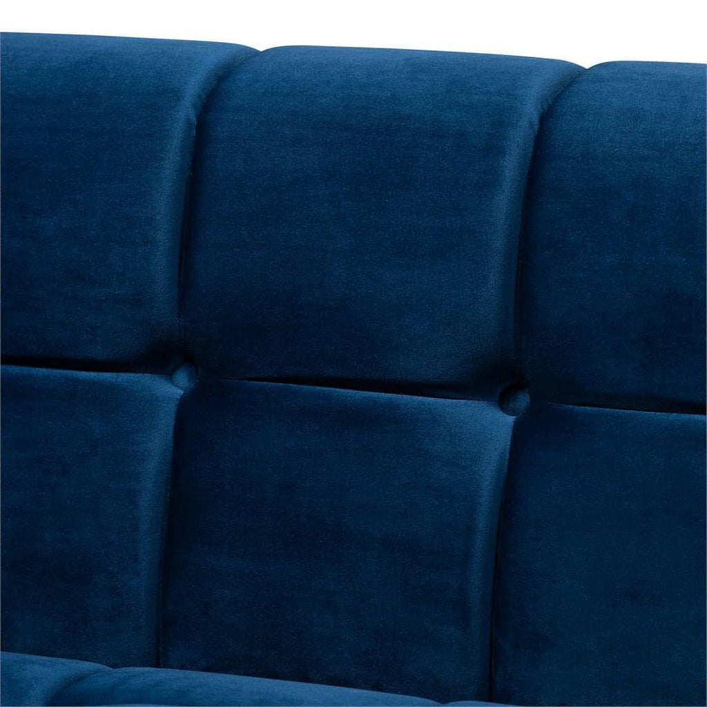 Navy Blue Gold Velvet Upholstered Sofa T5329