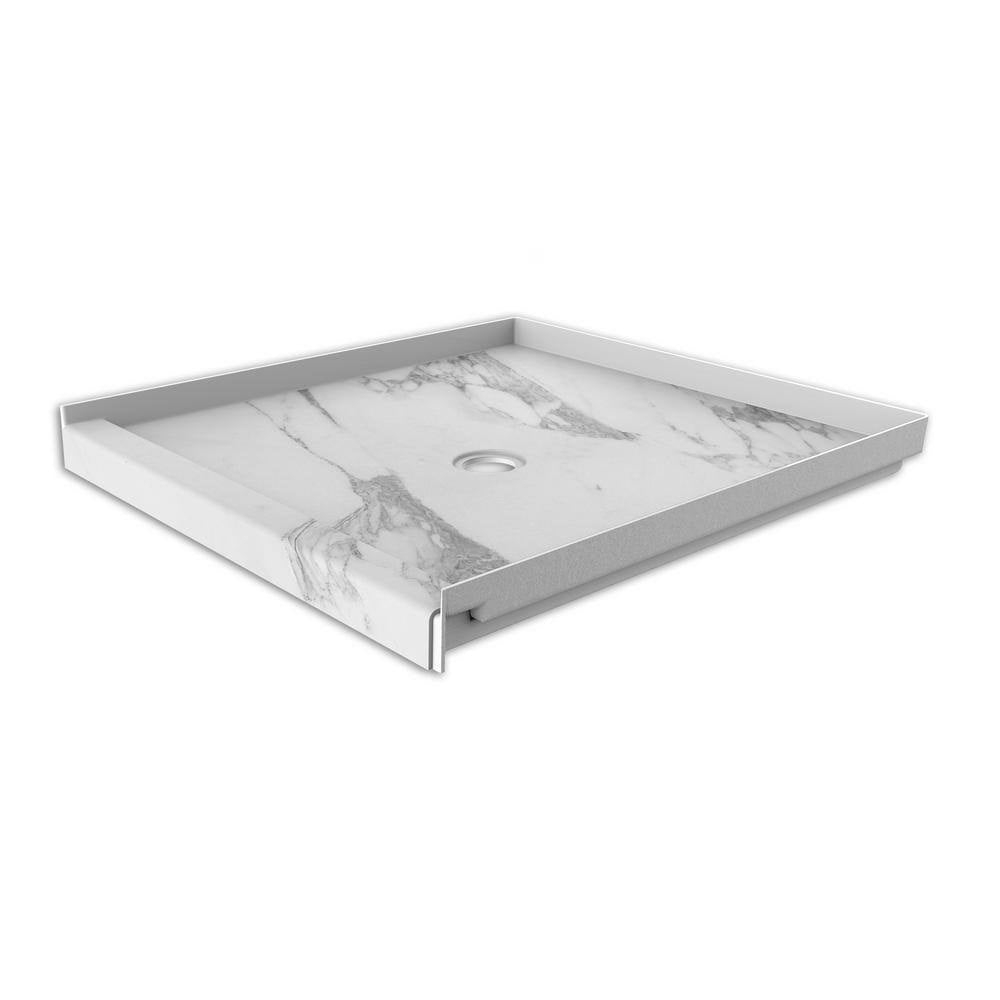 Calacatta White 36-in W x 36-in L Fiberglass/Plastic Composite Shower Base with Center Drain J703838