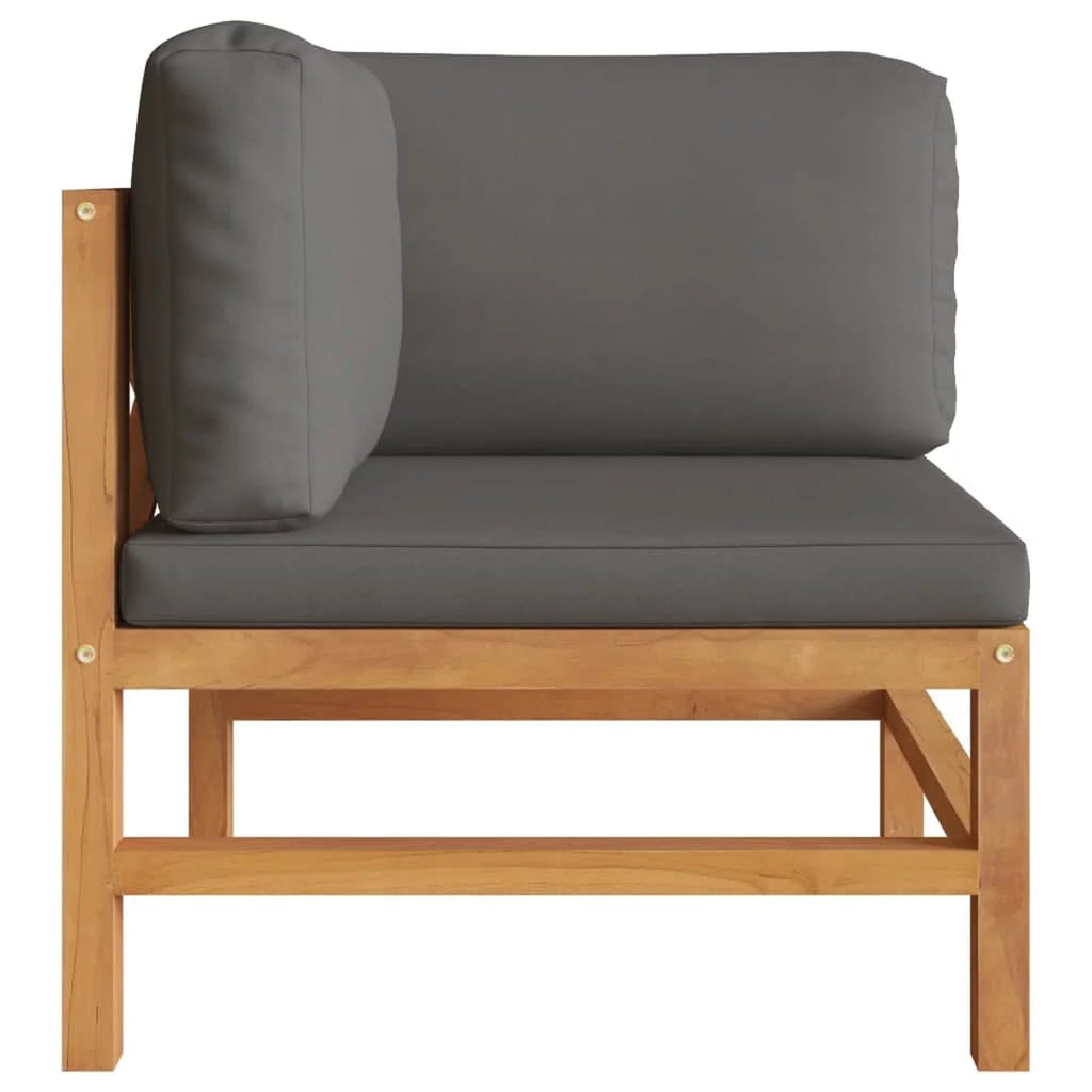 2 pcs Dark Gray Cushions Solid Teak Wood Corner Sofas P608