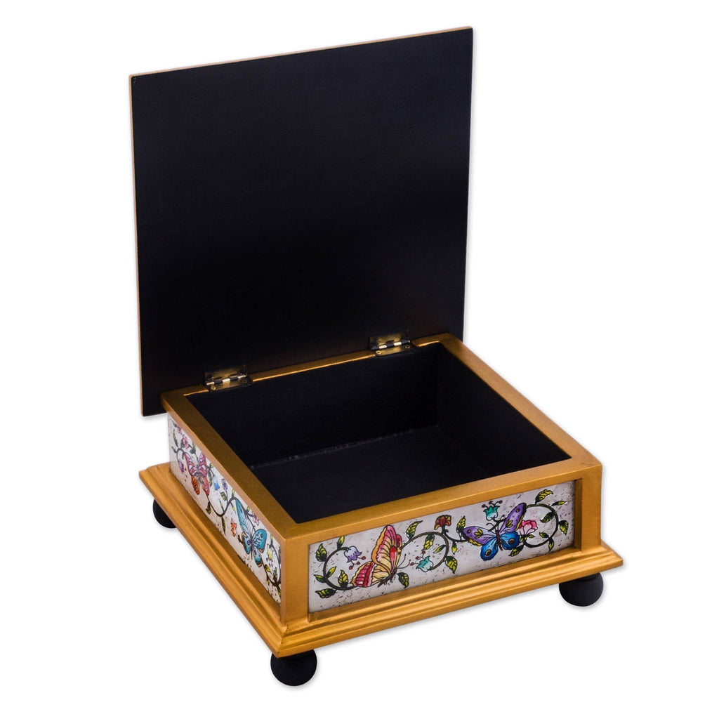 Ivory Reverse Painted Glass Decorative Box M405056