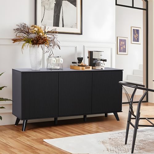 Walnut 3 Door Fluted Sideboard Buffet Cabinet L221
