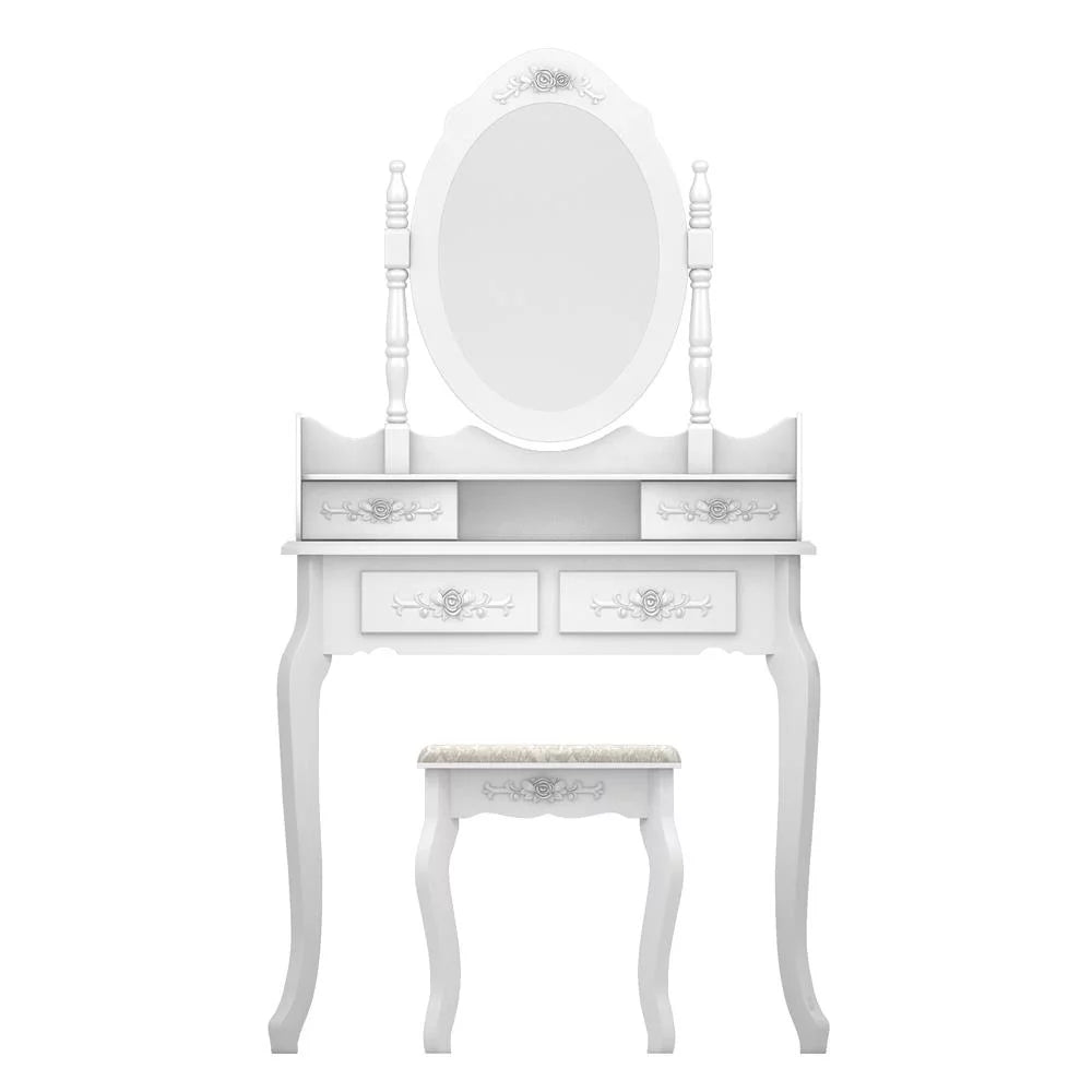 White Vanity Table Set with Mirror and 4 Drawers P113694