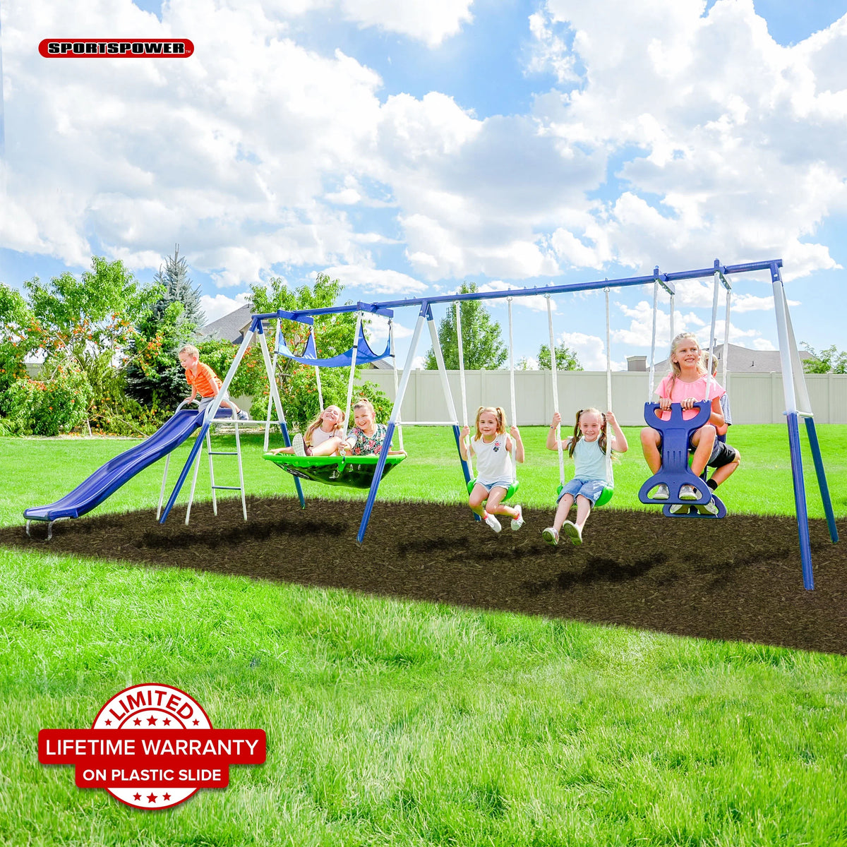 Metal Swing Set with Glider and Slide Q12726