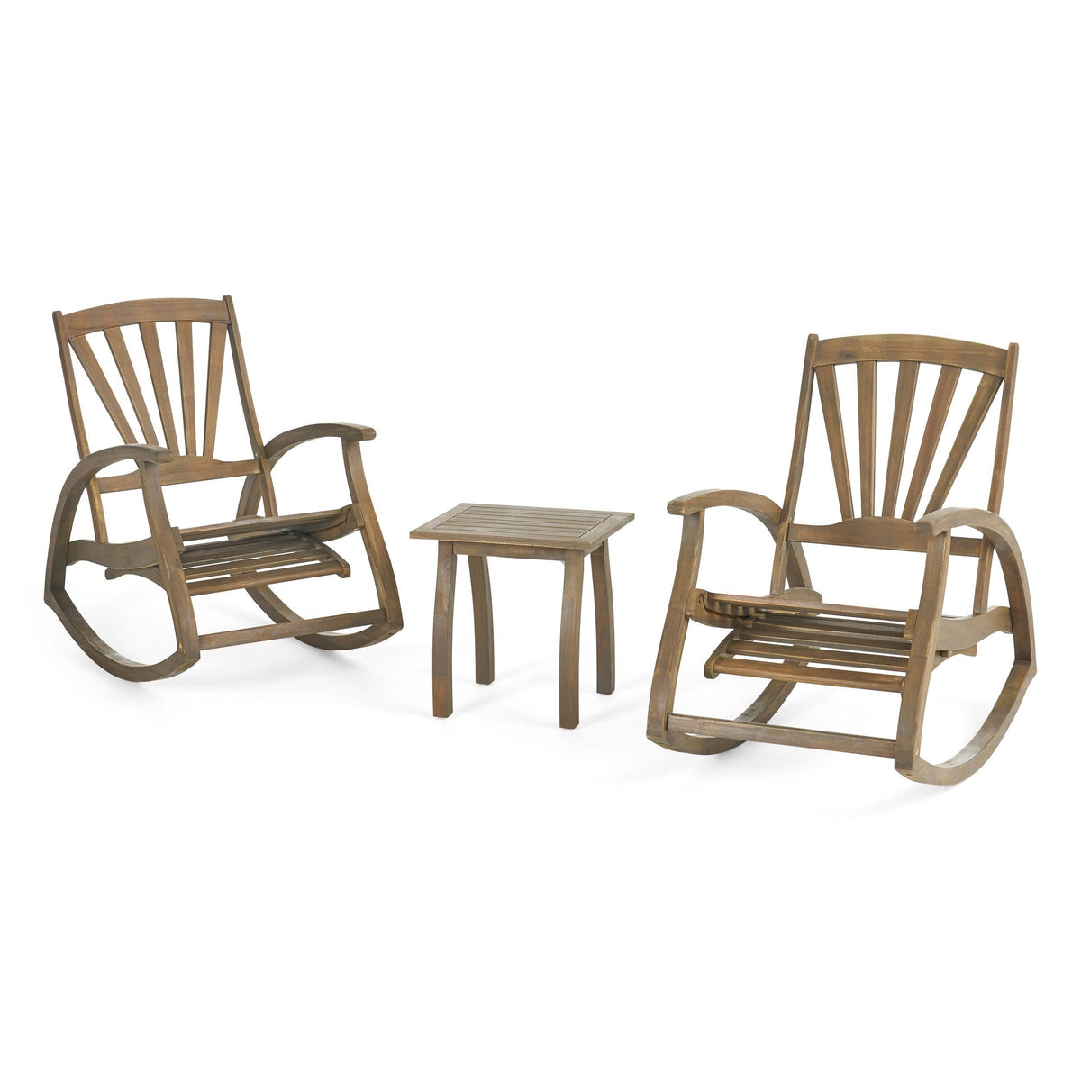 Rustic Acacia Wood Recliner Rocking Chair with Side Table D2410